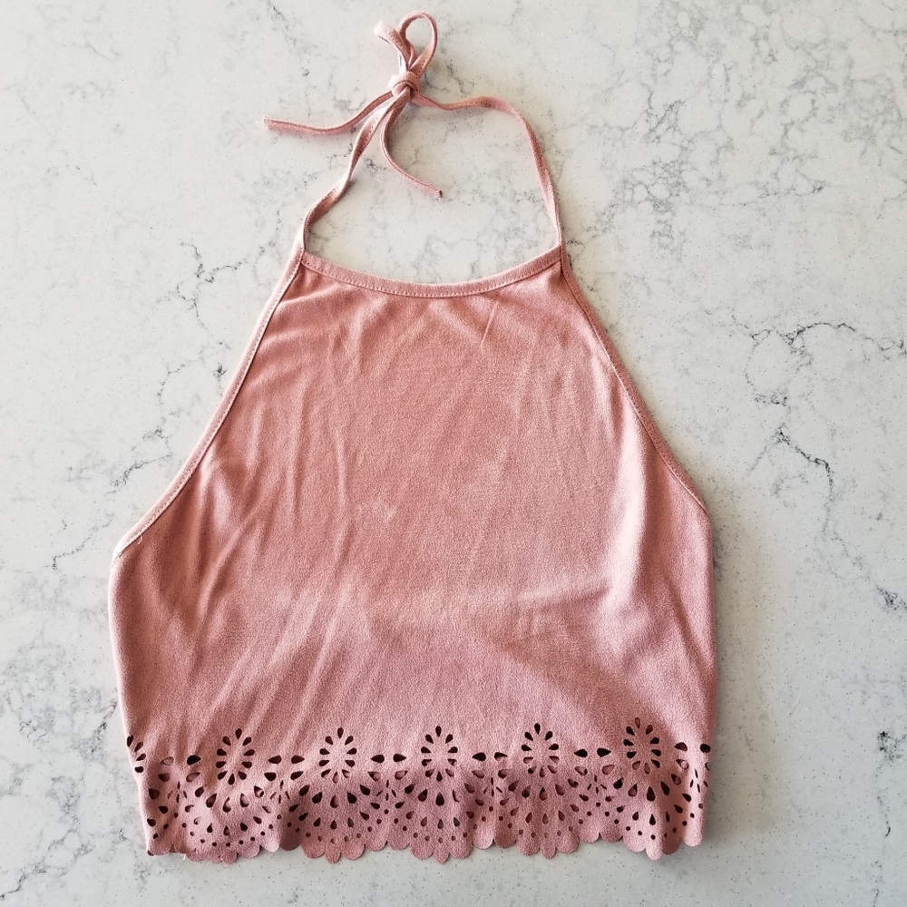 Pink Crop top suede look